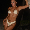 Solid Color Nylon Bikini Set For Women Sexy Tie-Up Ruched High-Waist Design