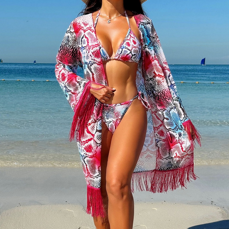 2025 New Three-Piece Bikini Set With Miami Style Tassel Cover-Up Hot-Selling Swimwear