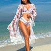 2025 New Women's Bikini Three-Piece Set With Sheer Cover-Up Miami Tassel Swimwear
