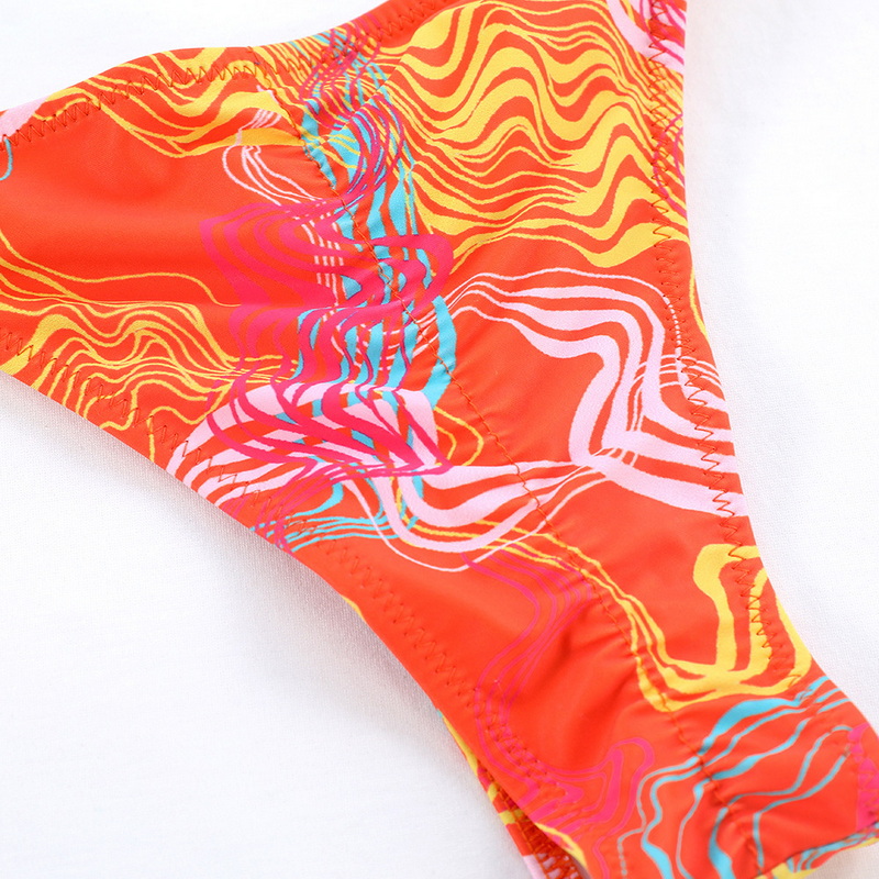 Backless Printed Three-Ring Tie Bikini Sexy Two-Piece European Style_16