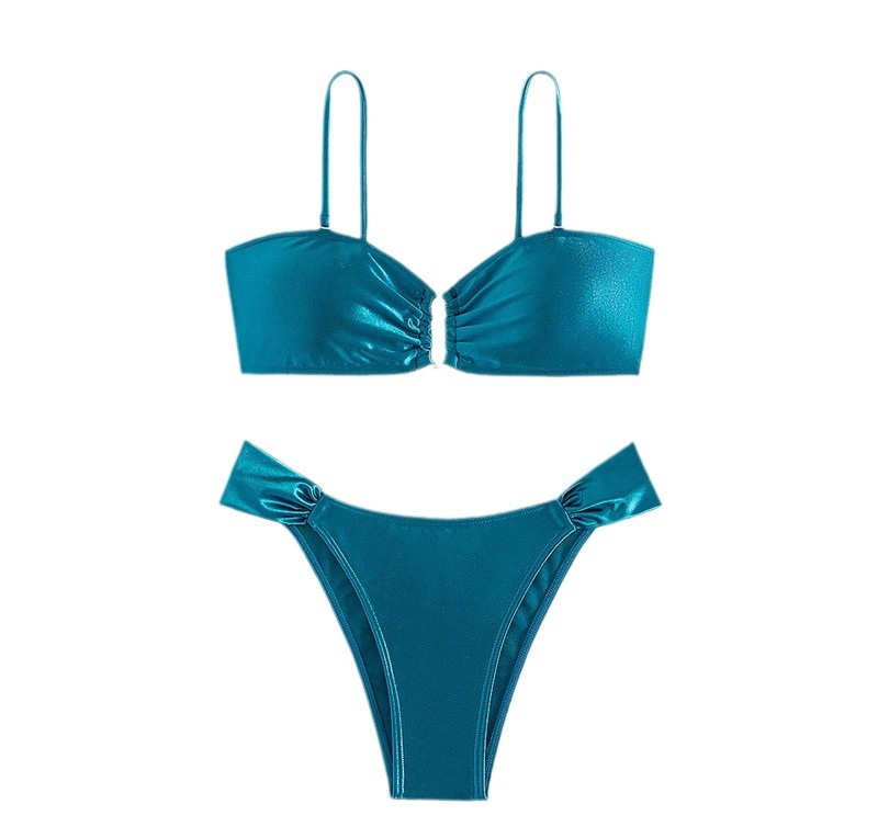 2025 New Western Style Bikini – Sexy Shiny Solid Color Metal Ring Two-Piece Swimsuit