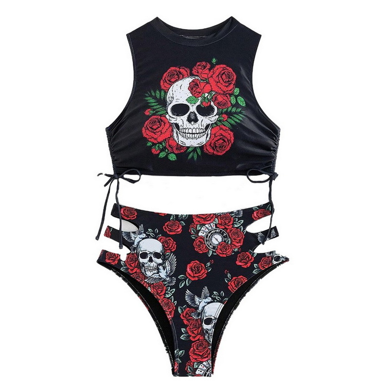 New Sexy Floral Skull Bikini Set - Tight-Fit Two-Piece Beach Swimsuit