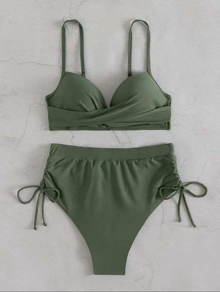 Solid Color Tie Triangle Bikini - Underwire Bra Hot Seller Bikini