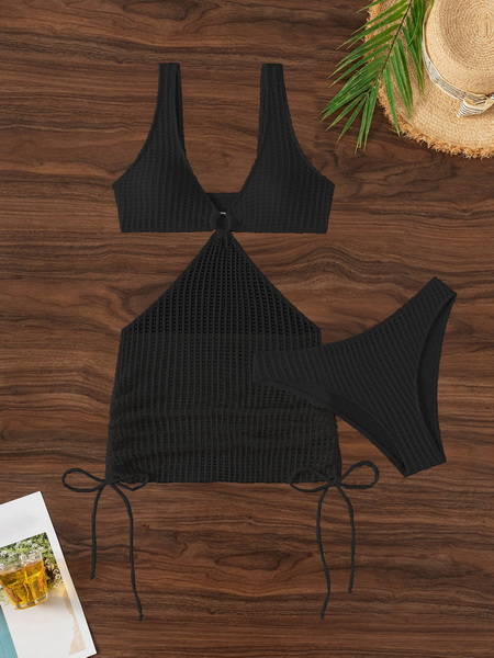 Summer Sexy Solid Color Knit Cutout Bikini - One-Piece Women's Swimwear