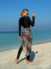 Custom Western Style Swimsuit – Long Sleeve Front Zip One-Piece with Leopard Print Cover-Up