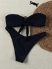 2025 Bandeau Halter Bikini Set With Metal Accessories, Solid Color European Style Swimsuit