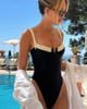 2025 New Solid Color French Vintage One-Piece Swimsuit, Sexy Slim Fit European Style