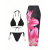 New European Style Bikini Cover-Up Set With Lily Print And Sexy Design