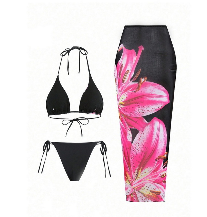 New European Style Bikini Cover-Up Set With Lily Print And Sexy Design