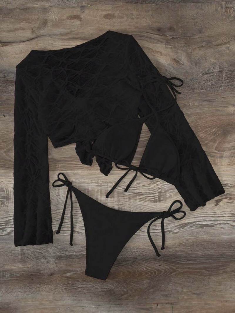 Sexy Three-Piece Off-Shoulder Tie Bikini - Women's Beach Swimsuit