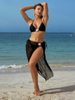 2025 Long Sheer Cover-Up Three-Piece Solid Bikini Set For Women