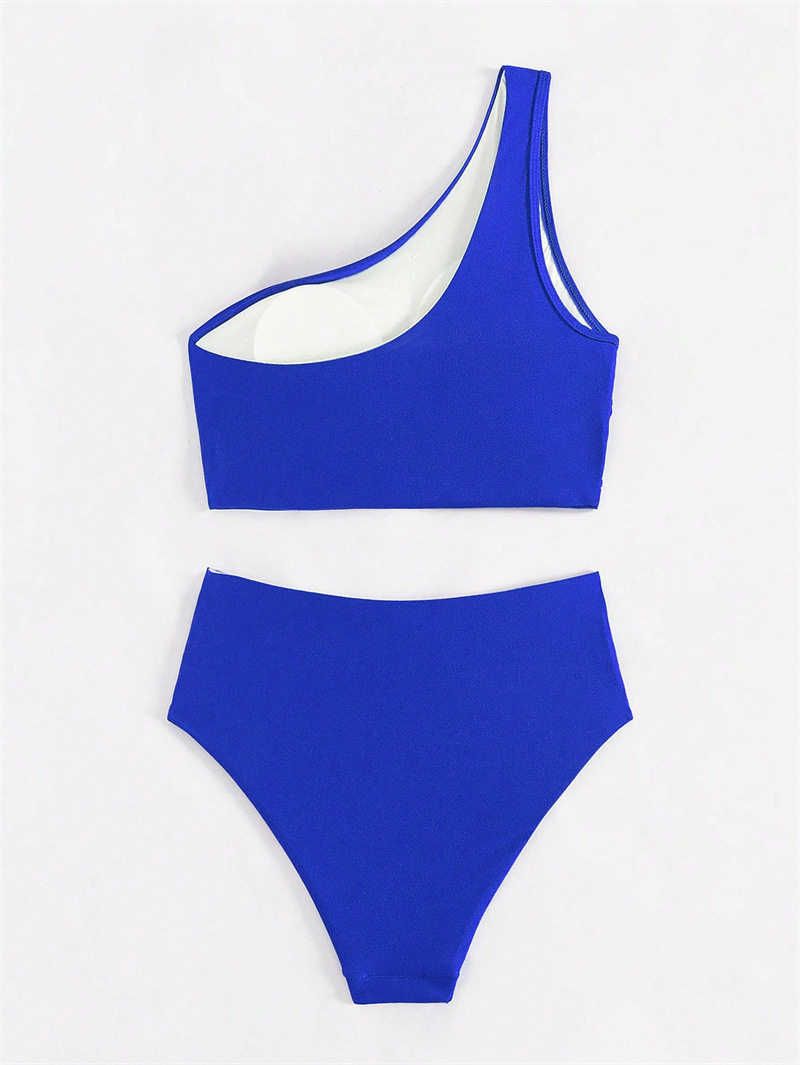 2025 New European Solid Ruched One-Shoulder Bikini With Sexy Open Back_06