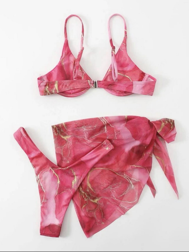 Marble Print Three-Piece Bikini Set - Sexy Women's Swimwear_07