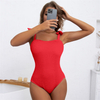 Solid Tie One-Piece Swimsuit With Ruffle Fabric Hot Seller In Stock