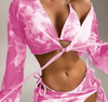 2024 Women's Tie-Dye Three-Piece Bikini Set With Long Sleeve Top