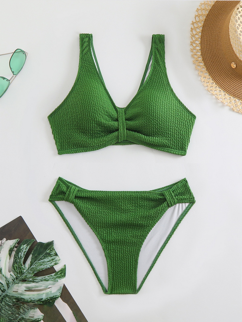 2025 Solid Ribbed Bikini Two-Piece Swimsuit European Style_07