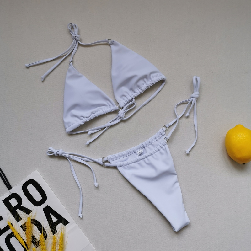 Ribbed Twist Front Bandeau Bikini With High Slit Swimsuit_24