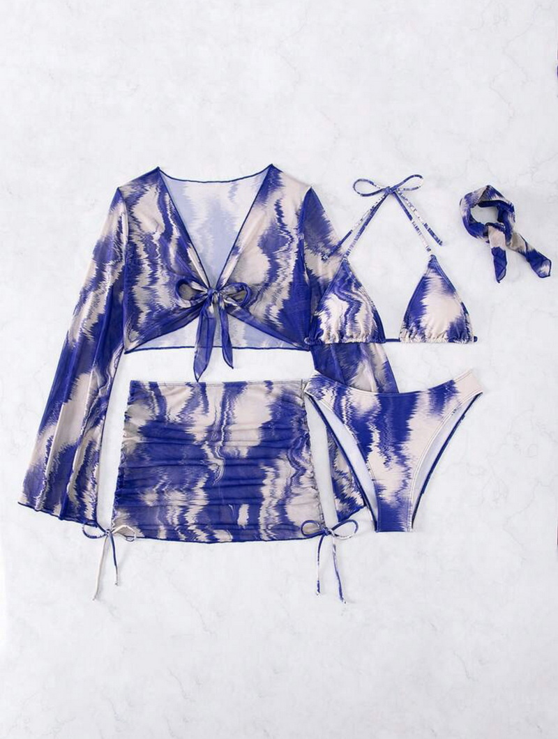 Sexy Three-Piece Long Sleeve Mesh Bikini Set - Sun Protection Beachwear_11