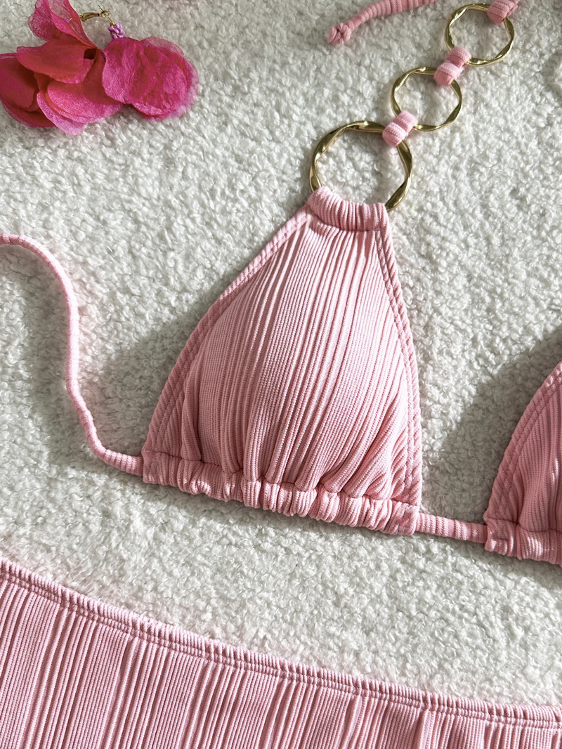 Sexy Solid Color Three-Piece Bikini Set - Thai Vacation Women's Swimwear