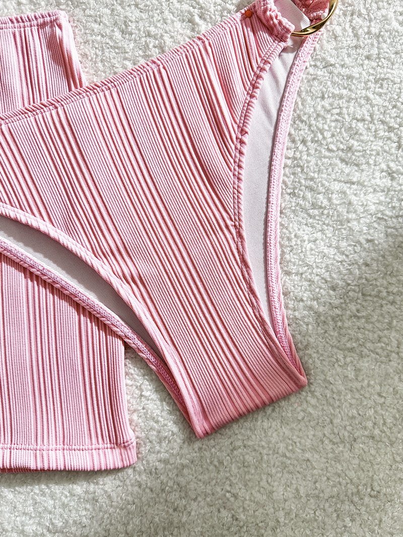 Sexy Solid Color Three-Piece Bikini Set - Thai Vacation Women's Swimwear
