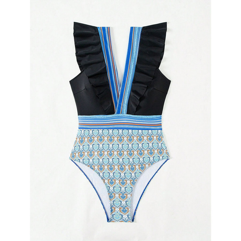 2024 New European One-Piece Swimsuit With Sexy V-Neck, Ruffles, And Open Back_06