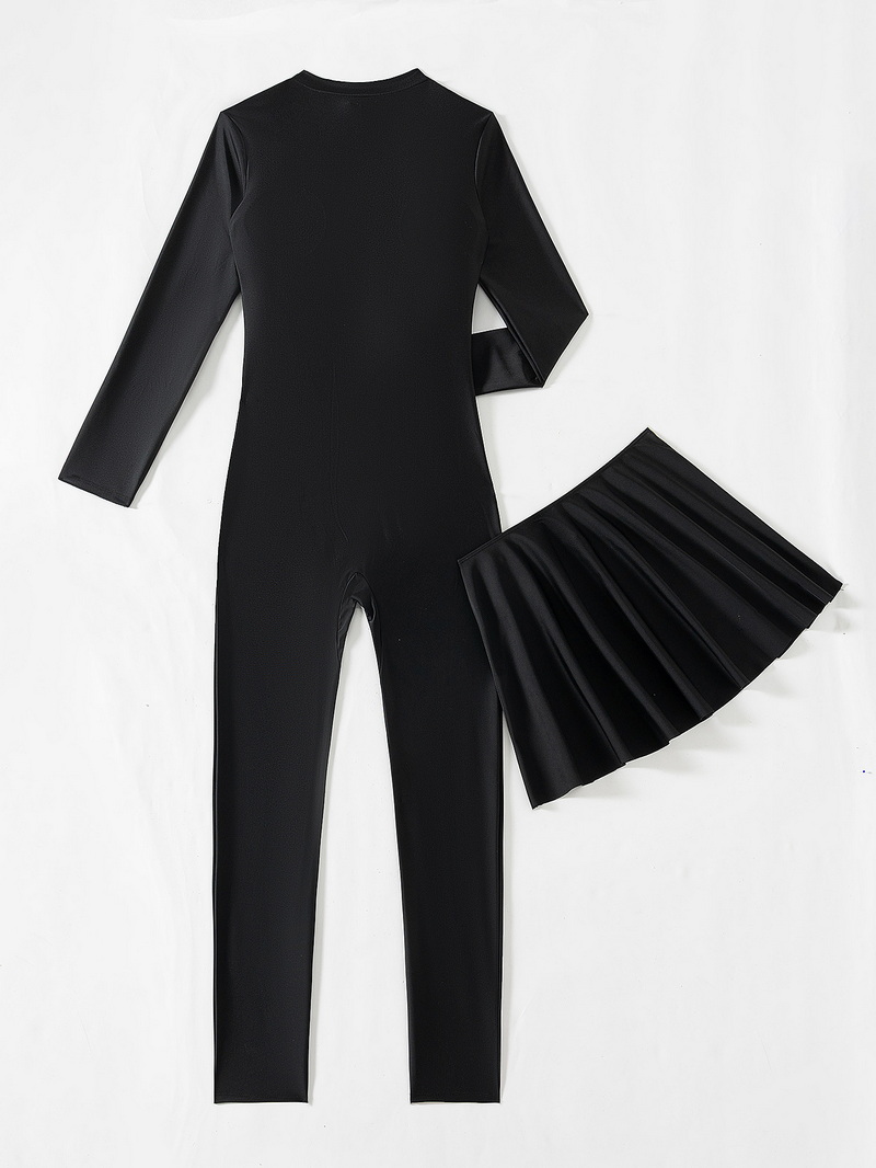2025 New European Solid Long Sleeve One-Piece Swimsuit With Mesh Skirt Diving Style_7
