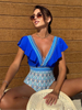 2025 New European One-Piece Swimsuit With Sexy V-Neck, Ruffles, And Open Back