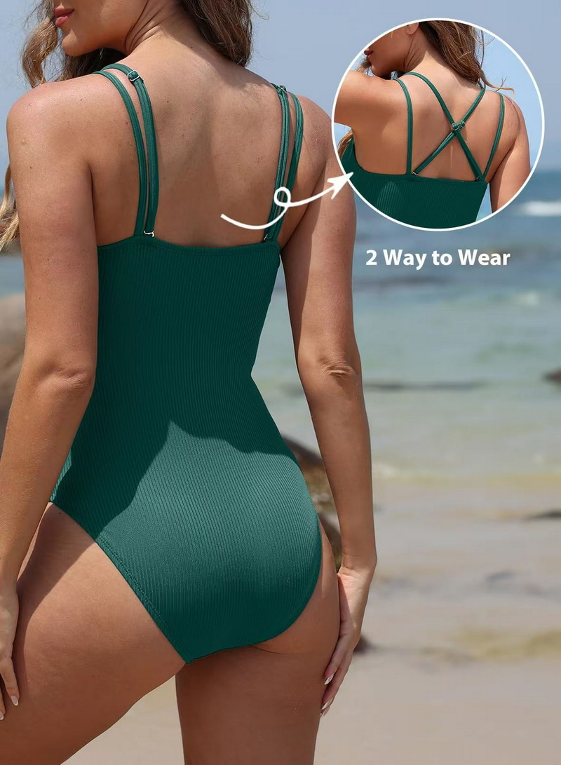2025 One-Piece Swimsuit With Panel Straps And Ribbed Fabric In Solid Color European Style_20