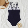 2025 One-Piece Swimsuit With Panel Straps And Ribbed Fabric In Solid Color European Style