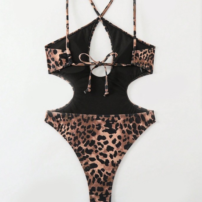 2025 New European Leopard Print One-Piece Bikini With Sexy Front Cross Cut-Out