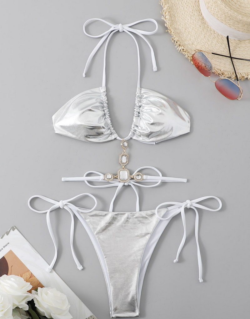 2025 New Fashion European Bikini With Sexy PU Diamond Accents Two-Piece Swimsuit