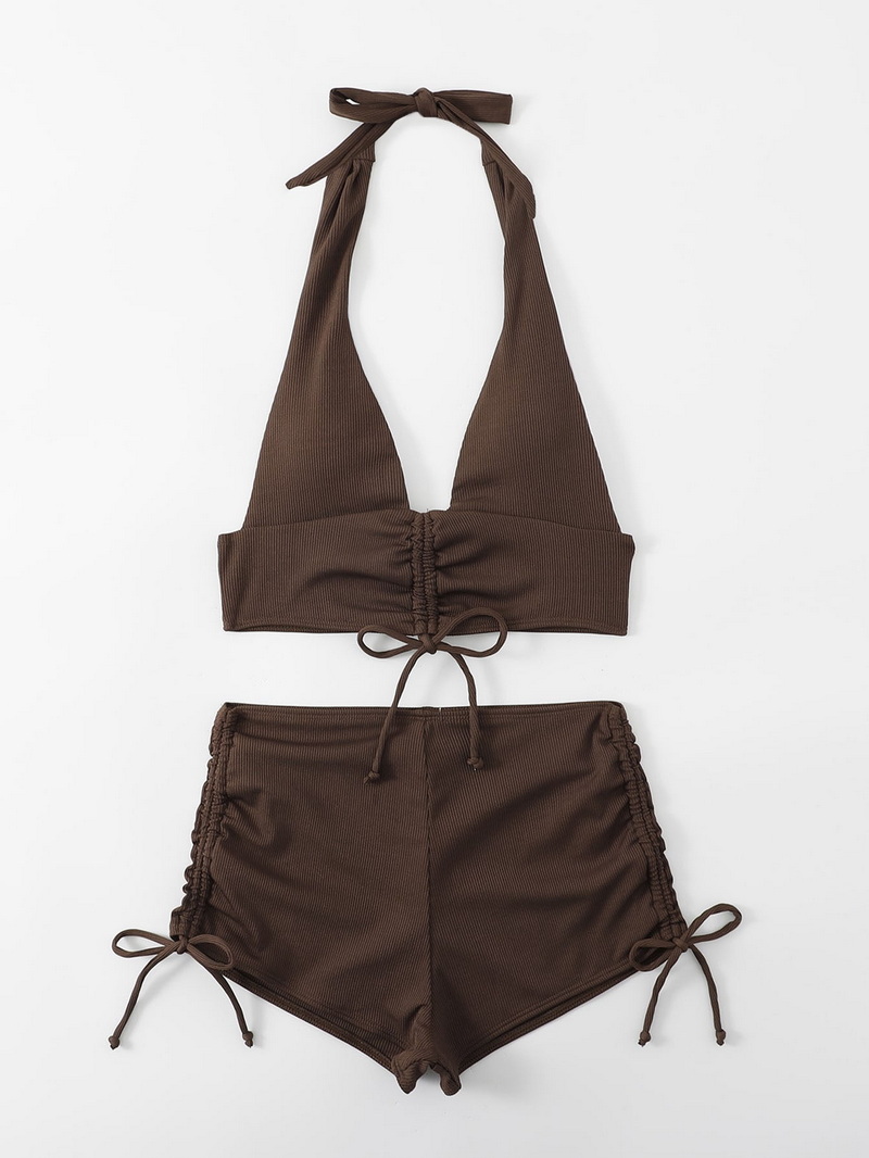 2025 New Fashion European Bikini With Ribbed Fabric, Two-Piece Design For Women