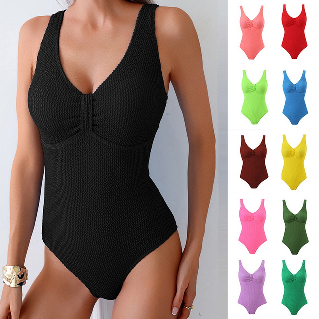 2025 New European Solid One-Piece Swimsuit With Sexy Tight Fit Bikini Style