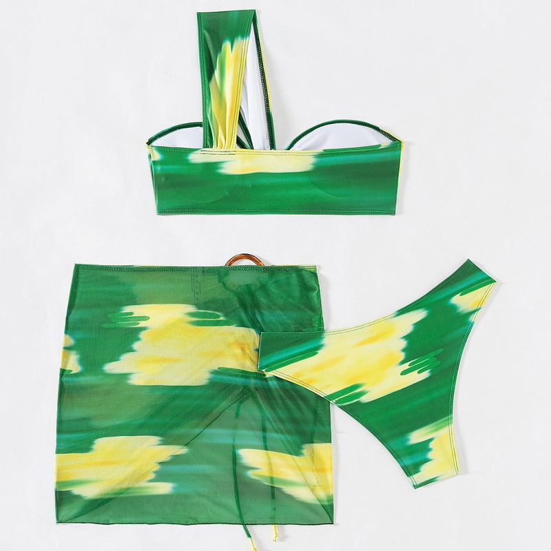 Custom 2025 New Print Mesh Skirt Bikini Set With Sexy One-Shoulder Bandeau Design_05