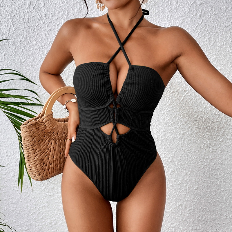 2025 New Ins-Style European One-Piece Swimsuit With Strappy Halter And Cut-Out Design_19