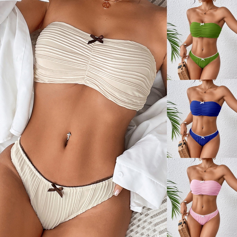 2025 New Solid Color Bandeau Bikini – Western Style Sexy Two-Piece Swimwear