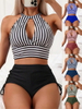 2025 Western Style Two-Piece Swimsuit – Tight Striped Bikini with Boy Shorts