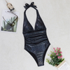 2025 New European and American Black Snakeskin One-Piece Bikini Sexy High-End Swimsuit