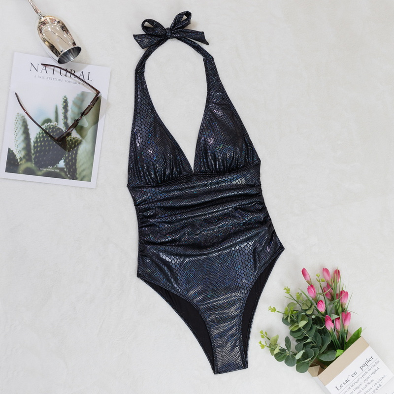 2025 New European and American Black Snakeskin One-Piece Bikini Sexy High-End Swimsuit