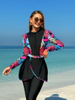European and American Bikini Set with Long Sleeve Print and Short Skirt Muslim Three-Piece Swimsuit