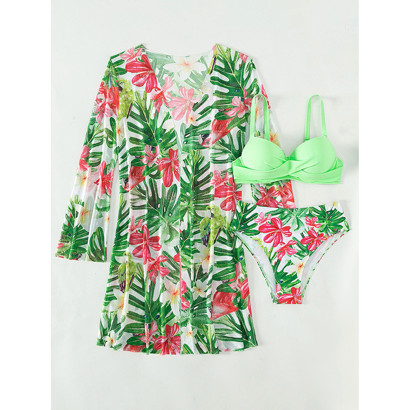 2025 New European and American Three-Piece Swimsuit Set Sexy Beach Cover-Up Bikini