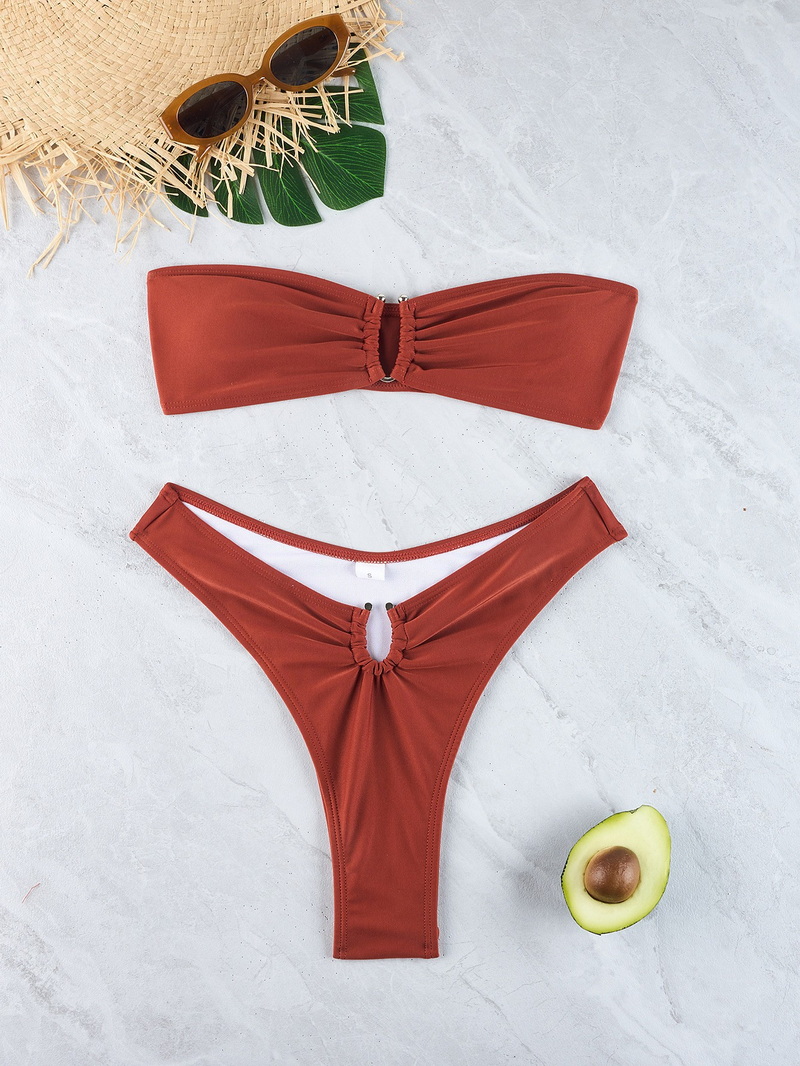 2025 New U-Shaped Metal Detail Strapless Two-Piece Bikini Set for Women