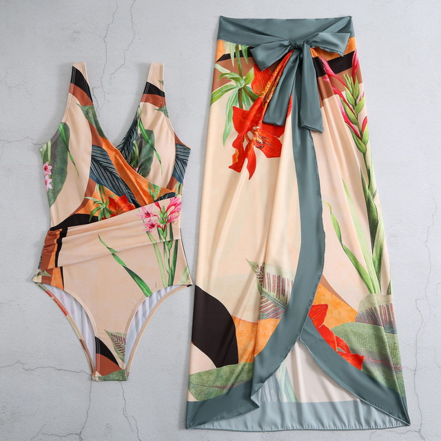 2025 New Printed One-Piece Two-Piece Beach Skirt Multi-Wear Swimwear