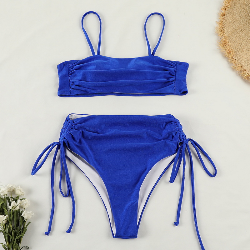Glossy Double-Layer Tie Bikini Sexy Solid Color Two-Piece European Style_04