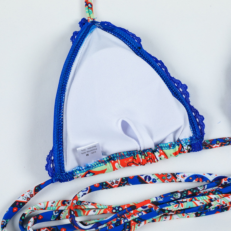 Printed Tie Bikini Sexy With Lace Trim Fixed Design European Style