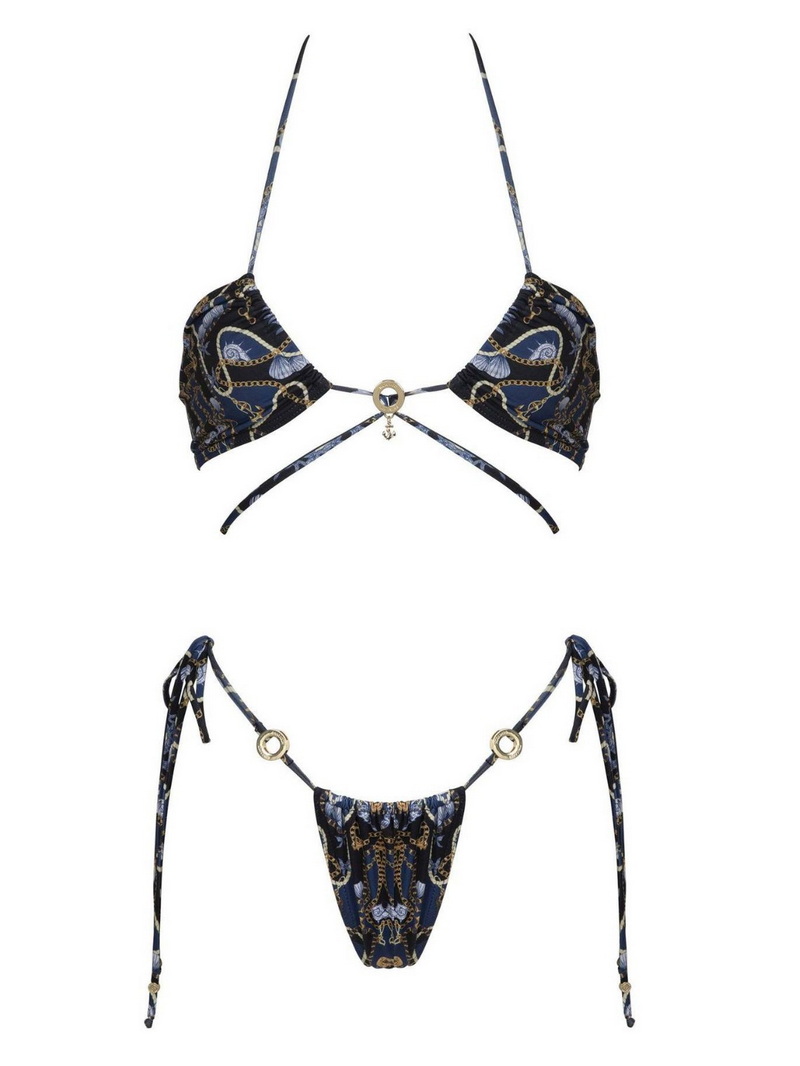 Ocean Print Bikini Set For Women Sexy Backless Tie-Up Two-Piece Beachwear_2