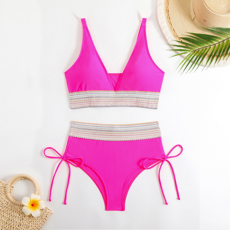 2025 New Solid Color Webbing Hot-Selling High-Waisted Bikini Set In Stock Wholesale_02