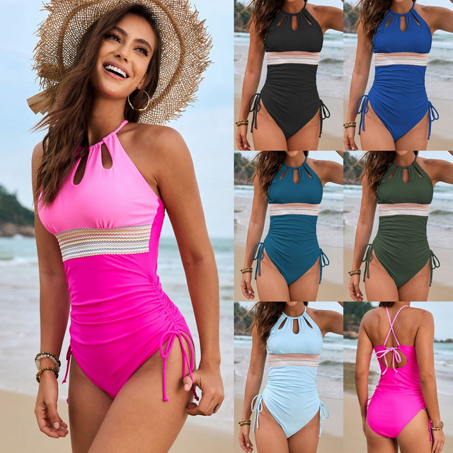 2025 New Solid Patchwork One-Piece Swimsuit With Belt Hot-Selling Design