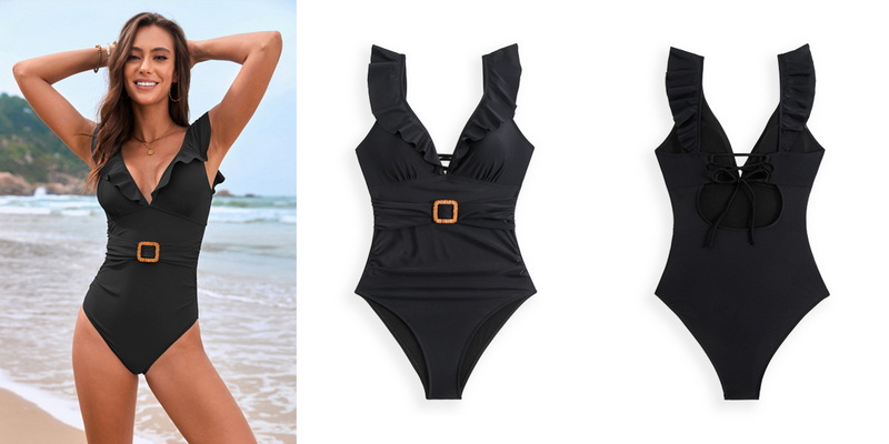2025 New Back-Tie Ruffle Waist One-Piece Swimsuit Women's Swimsuit_25