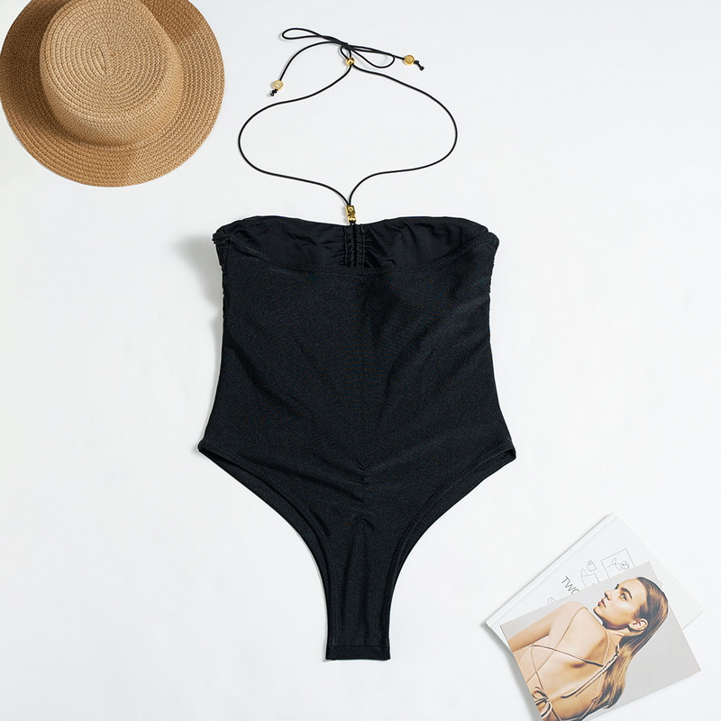 Glossy Nylon Ruched One-Piece Swimsuit With Tie-Up Design Sexy Fit_07